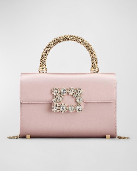 Roger Vivier Pink Mini Flower Jewel Buckle Top-Handle Bag