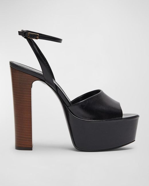 Saint Laurent Black Jodie Leather Ankle-Strap Platform Sandals