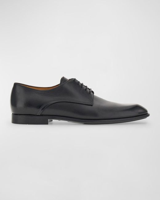 Ferragamo Black Fosco Leather Derby Shoes for men