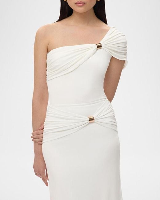 Hervé Léger White Sofia One-Shoulder Drape Top