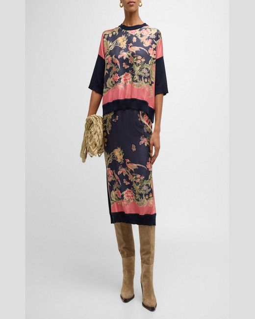 Etro Multicolor Enchanted Floral Silk Knit Combo Sweater