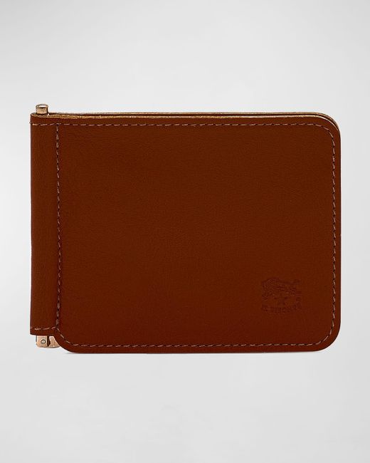 Il Bisonte Brown Leather Bifold Wallet W/ Money Clip for men
