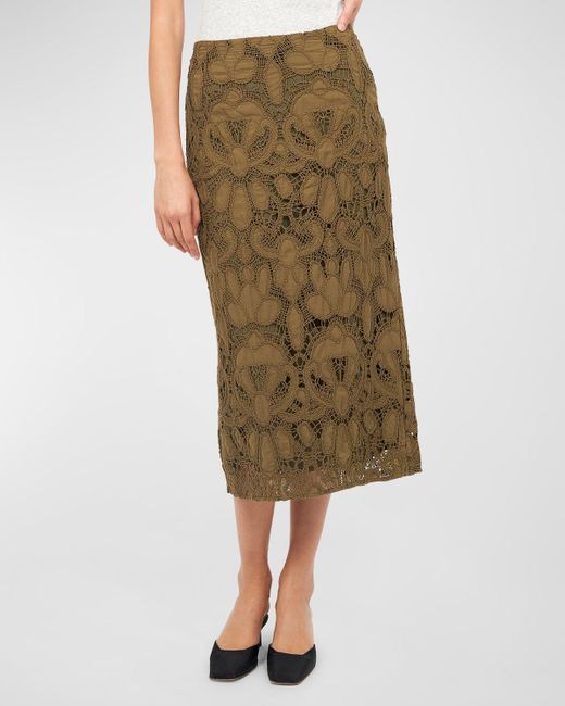 Joie Green Marne Lace Straight Midi Skirt