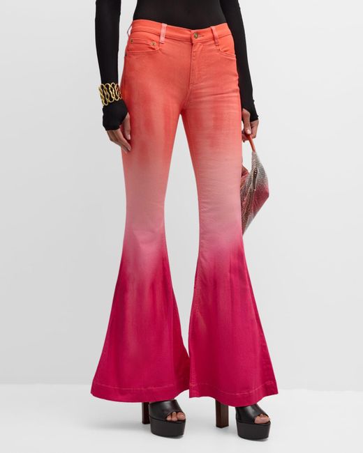 Roberto Cavalli Red Mid-Rise Ombre Flare Jeans