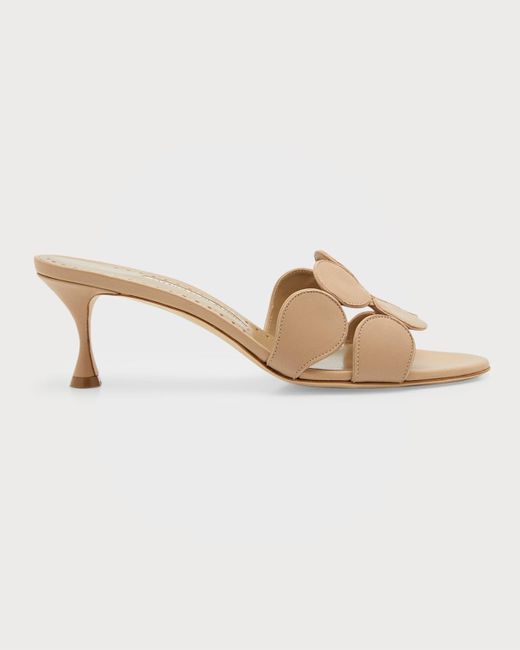 Manolo Blahnik Natural Haribalmu Leather Slide Sandals