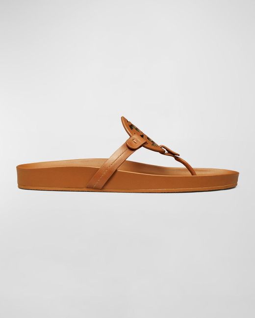 Tory Burch Brown Miller Cloud Leather Thong Sandals