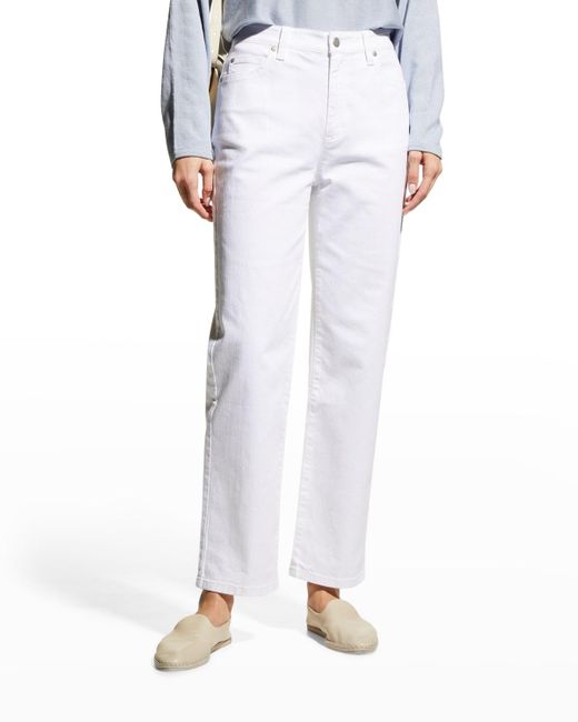 Eileen Fisher White Garment-Dyed Stretch Denim Ankle Jeans