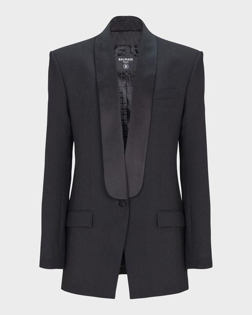 Balmain Blue Apos;S Wool Shawl Lapel Single-Button Dinner Jacket for men