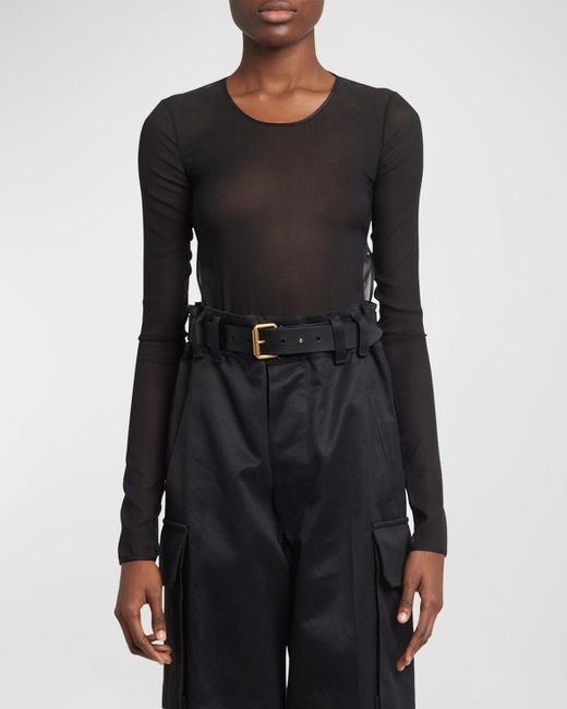 Saint Laurent Black Long-Sleeve Backless Bodysuit