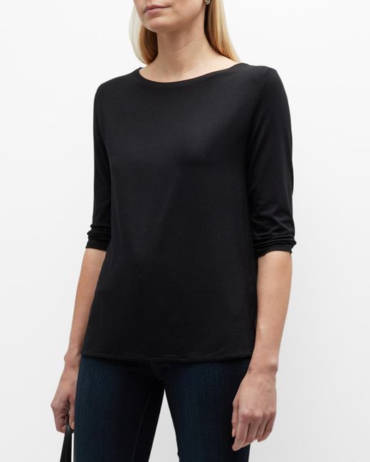 Majestic Filatures Black Soft Touch 3/4-Sleeve Boat-Neck Top