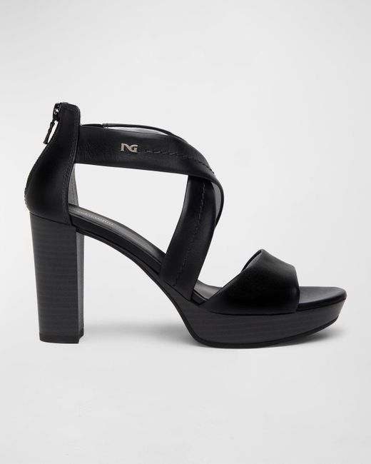 Nero Giardini Black Leather Crisscross Zip Sandals