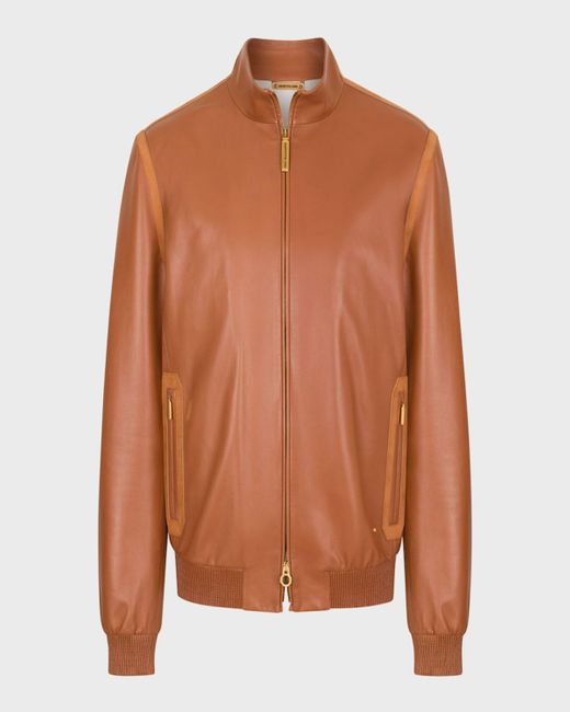 Stefano Ricci Brown Leather Bomber Jacket for men
