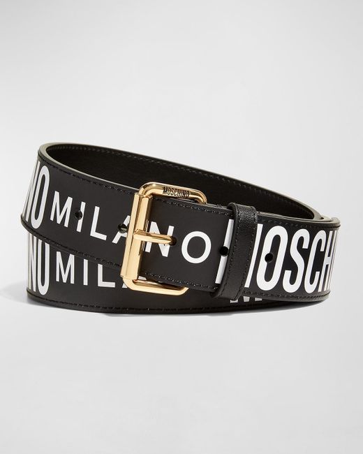 Moschino Black Allover Logo Two-Tone Leather Belt for men