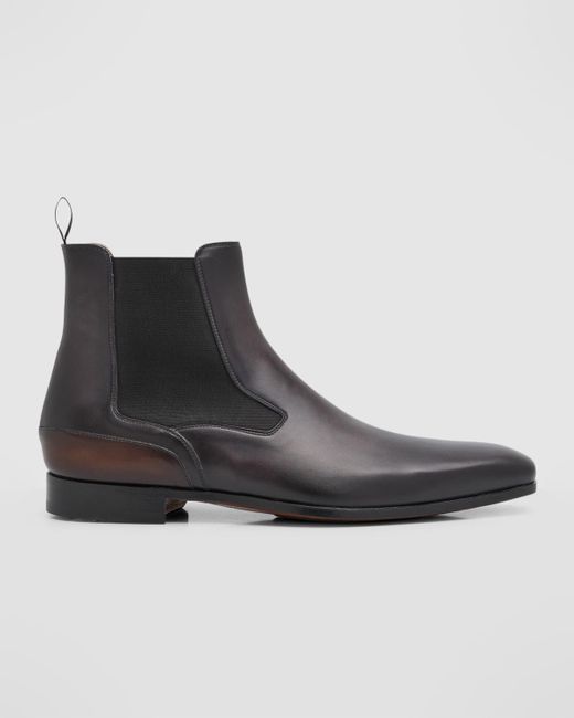 Magnanni Shoes Black Caden Leather Chelsea Boots for men