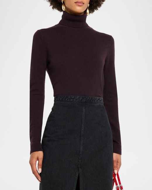 Neiman Marcus Blue Cashmere Basic Turtleneck Top