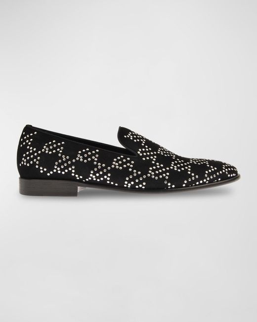 Les Hommes Black Studded Suede Smoking Slippers for men