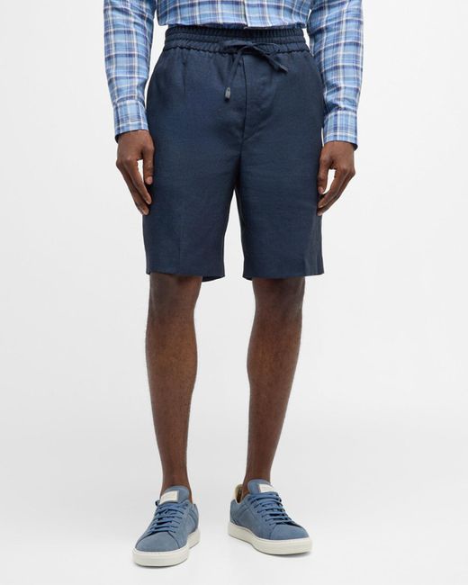 Brioni Blue Linen Drawstring Shorts for men