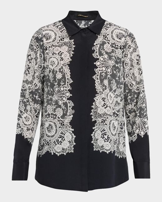 Kobi Halperin Gray Willa Lace-Print Silk Blouse