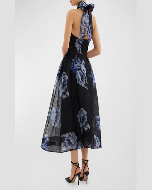 Rebecca Vallance Blue Florentine Floral- Cutout Midi Dress
