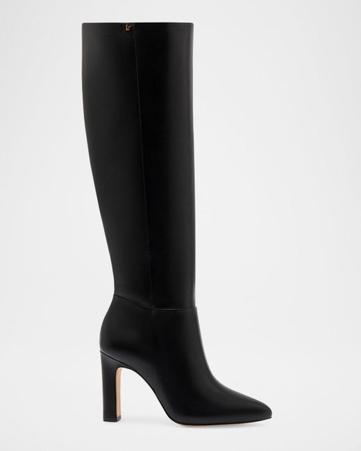 Larroude Black Cindy Leather Block-Heel Knee Boots