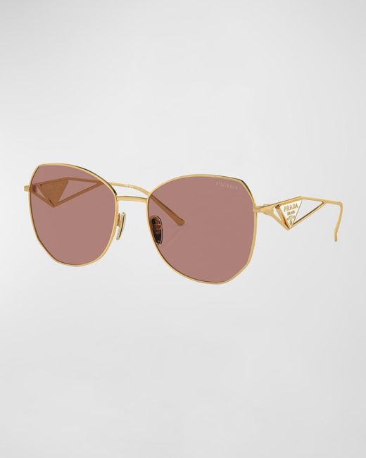 Prada Brown Triangle Logo Metal Round Sunglasses