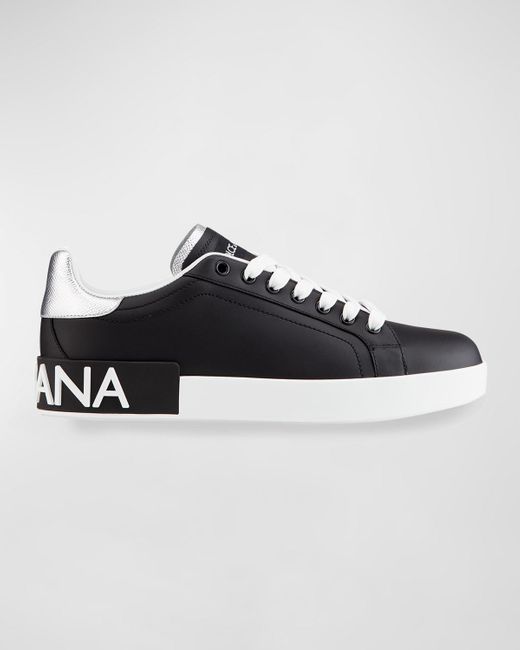 Dolce & Gabbana Black Leather Logo Low-top Sneakers