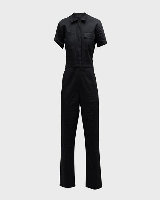 Rivet Utility Black Worker Stretch Short-sleeve Jumpsuit