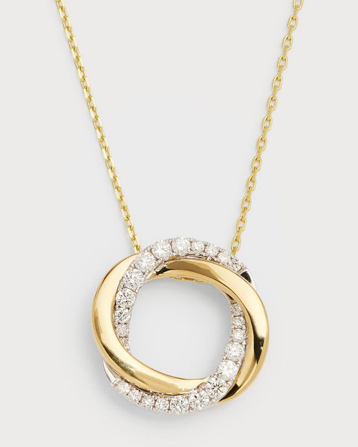 Frederic Sage Metallic 18k Yellow And White Gold Small Halo Twist Diamond And Polished Necklace