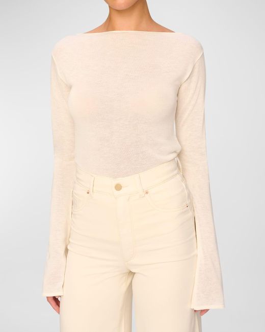 DL1961 Natural Long-Sleeve Boat-Neck Top