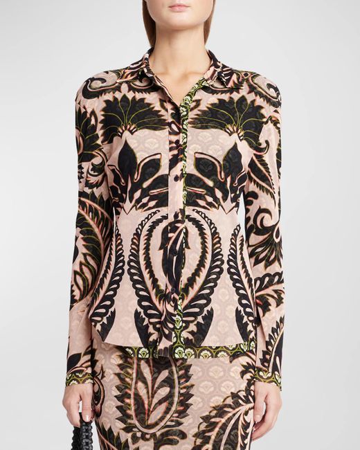 Etro Multicolor Printed African-mesh Long-sleeve Collared Shirt