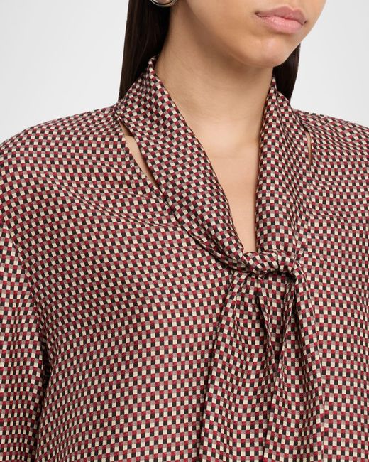 Joseph Brown Adele Geometric-Print Tie-Neck Blouse