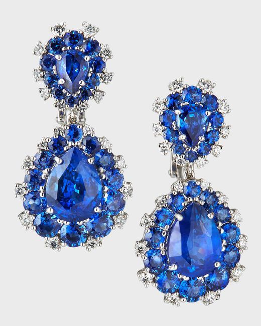 Etho Maria Blue 18k White Gold Sapphire Pear & Diamond Drop Earrings