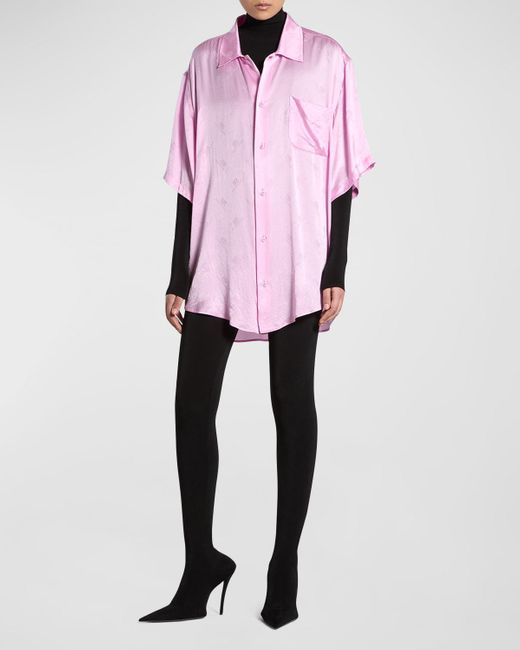 Balenciaga Pink Postcard All-over Print Minimal Shirt