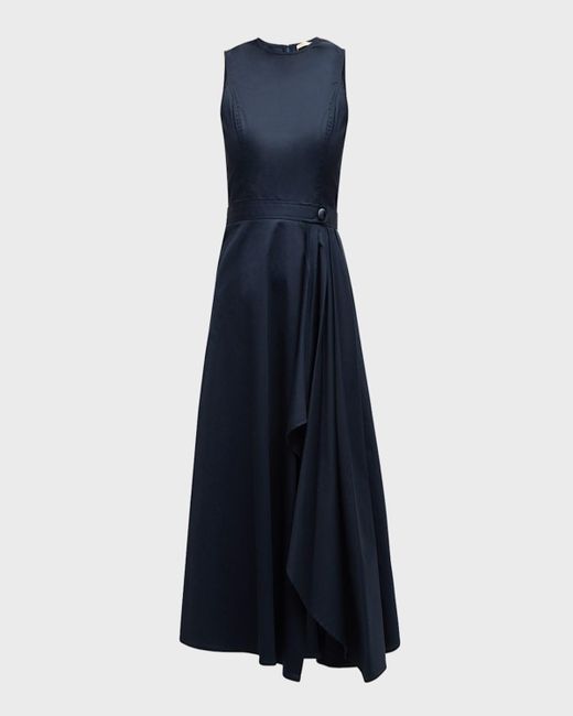 Shoshanna Blue Palmer Pleated Sleeveless A-Line Midi Dress
