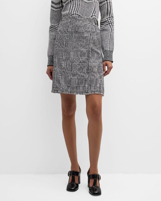 Burberry Gray Check Wrap Skirt With Belted Detail