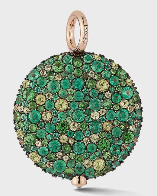 Walters Faith 25mm Large Pebble Pendant In 18k Rose Gold And Green Emeralds