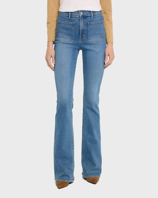 Veronica Beard Blue Beverly Skinny Flare Patch Pocket Jeans