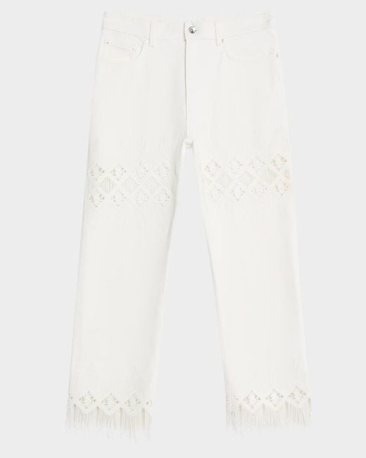 Rabanne White Macrame-Inset Straight-Leg Fringed Ankle Pants
