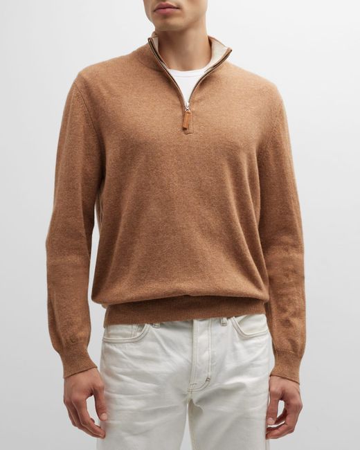 Neiman Marcus Brown Wool-cashmere 1/4-zip Sweater for men