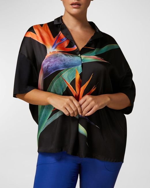 Marina Rinaldi Blue Plus Size Teglia Floral-Print Jersey T-Shirt