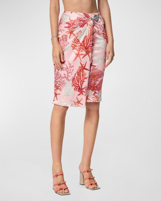 Versace Red Allover Holiday-Print Jersey Wrap Skirt