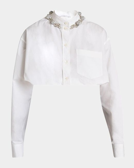 Givenchy White Crystal Button-Down Crop Balloon Shirt
