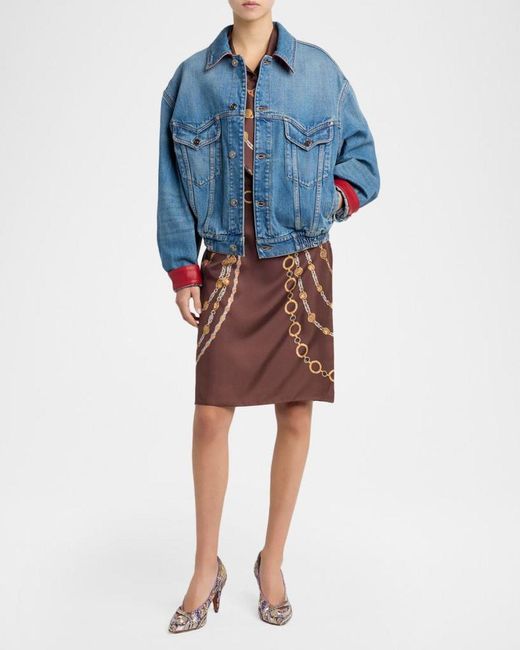 Versace Blue Blouson Leather-Lined Denim Jacket