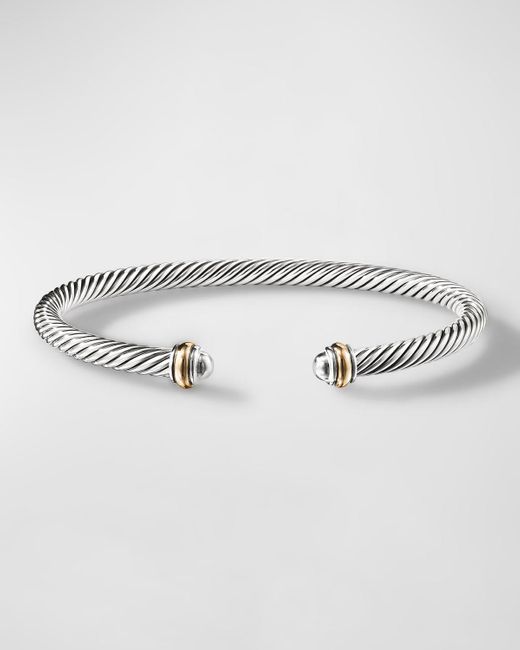 David Yurman Gray Cable Bracelet In Silver With 18k Gold, 4mm