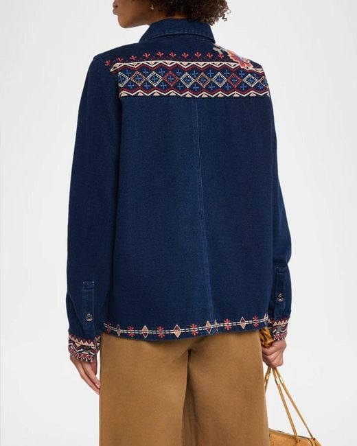 Johnny Was Blue Nadia Embroidered Worker Jacket