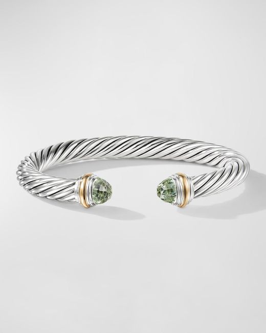 David Yurman Metallic Cable Bracelet With Gemstone And 14k Gold In Silver, 7mm