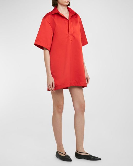 Plan C Red Short-Sleeve Shift Mini Shirtdress
