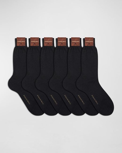 Stefano Ricci Black 6-Pack Solid Cotton Socks for men