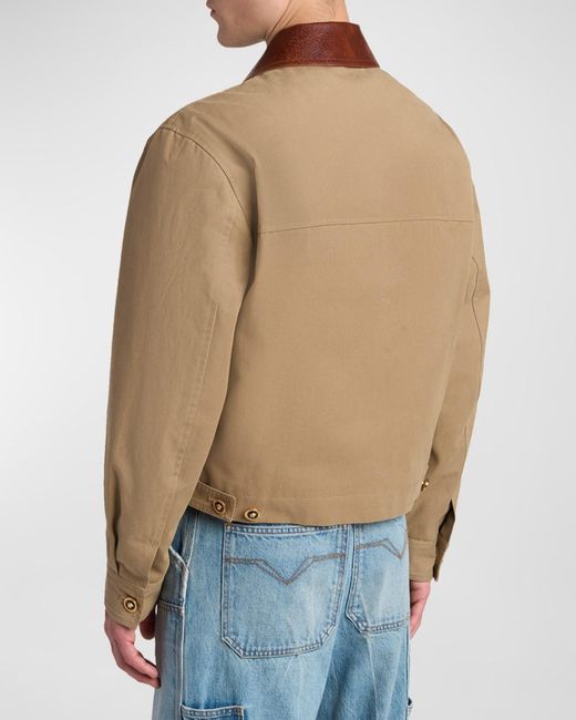 Versace Brown Apos;S Leather Collar Blouson Jacket for men
