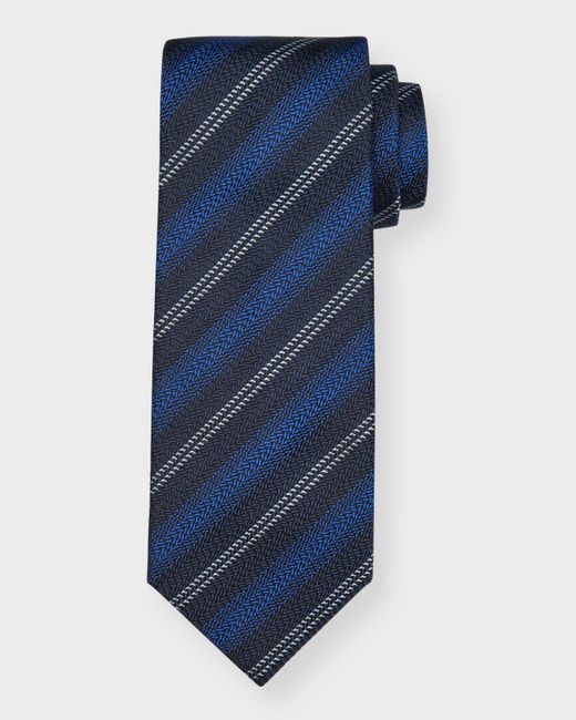 Brioni Blue Textured Stripe Silk Tie for men